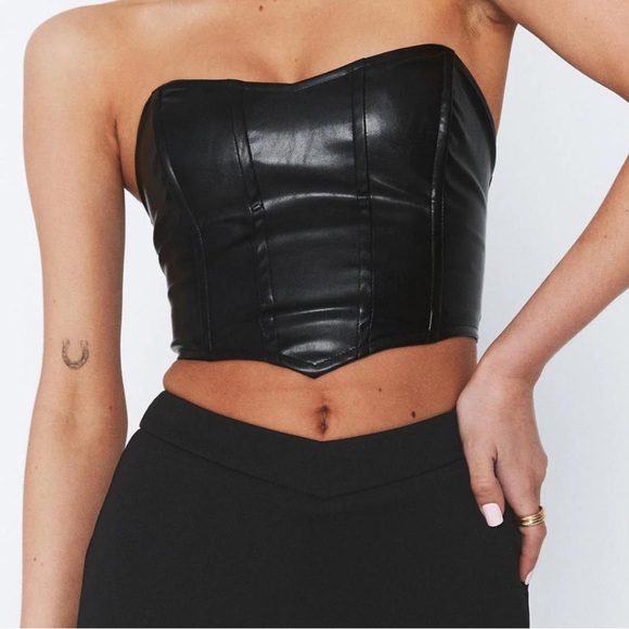 Princess Polly Tops - Princess Polly Leather Black Bustier Top